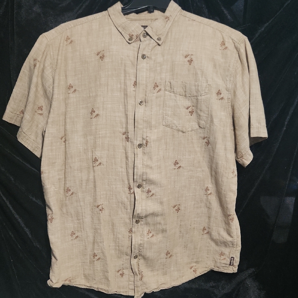 Prana Tan Casual Button Down Shirt Relaxed Fit